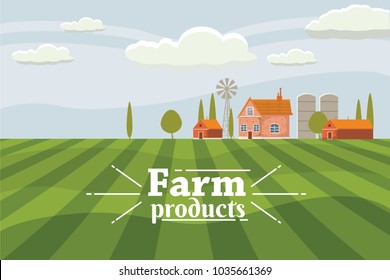 Rural countryside with a farm. Vector, illustration, isolated