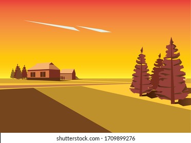 Rural countryside (farmland) background vector