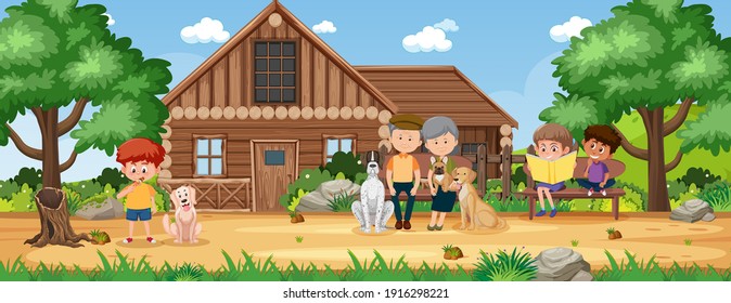 Rural countryside home landscape illustration