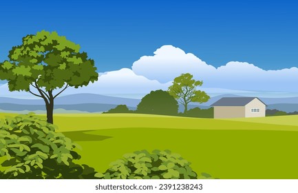 Rural countryside vector landscape illustration
