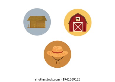 Rural Cowshed Flat Icon Bundle