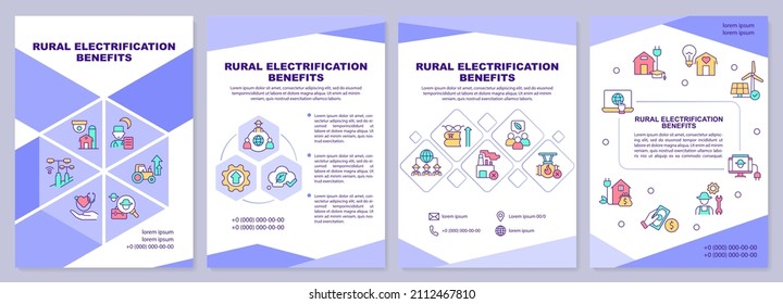 Rural electrification benefits brochure template. Booklet print design with linear icons. Vector layouts for presentation, annual reports, ads. Arial-Black, Myriad Pro-Regular fonts used