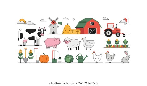 Pecuária De Vida Agrícola Rural E Produzir Coleção De Ilustrações