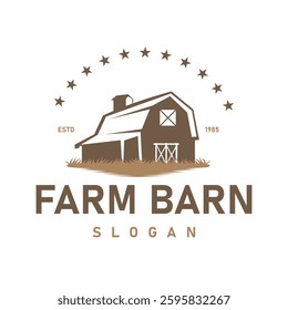 Rural Farm Logo Vector Illustration with classic Barn design in Vintage style. Suitable for farming branding, organic products