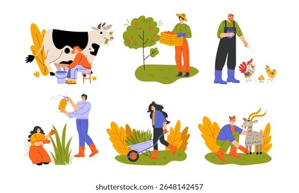 Rural Farming Activities Engaging with Various Livestock and Growing Crops for Sustainability