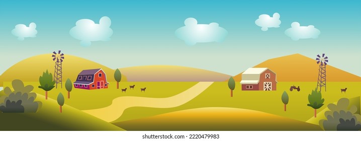  Rural Farmland Landscape Game Background Vector Illustration