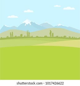 Rural field landscape for use as a background image. Flat color vector illustration.
