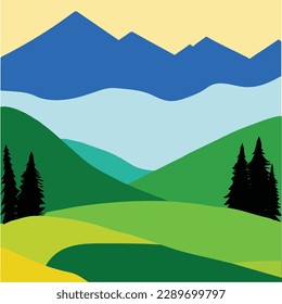 Rural hills landscape vector background on white. This is an editable high quality vector eps file. This is EPS10 vector illustration, global colors, easy to modify. 