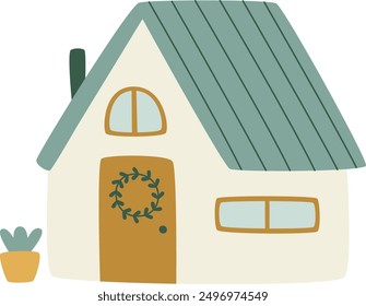 Rural Home Building Vector Illustration