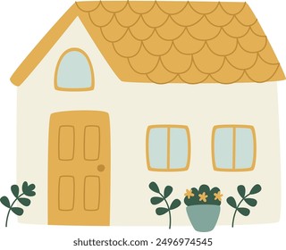 Casa rural con flores Ilustración vectorial