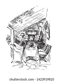 Rural house landscape. Village landscape. Scan of Original pen and ink drawing. Fullsize raster artwork.