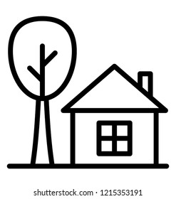 Rural house line icon design of  environment 