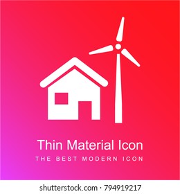 Rural house with wind mill red and pink gradient material white icon minimal design