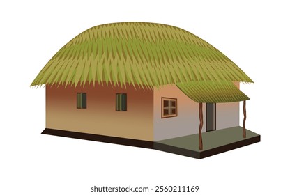 Rural hut with thatched roof - village house vector illustration for designs