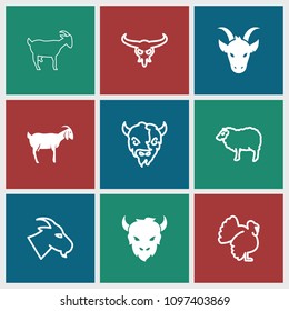 Rural icon. collection of 9 rural filled and outline icons such as goat, bull skull, sheep. editable rural icons for web and mobile.