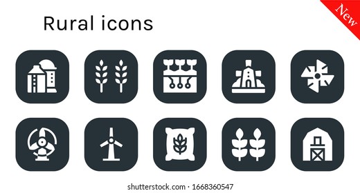 rural icon set. 10 filled rural icons.  Simple modern icons such as: Silo, Wheat, Farming, Windmill, Barn