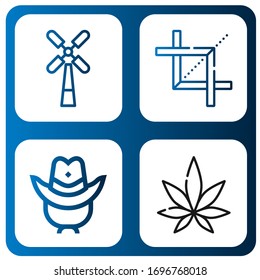 rural icon set. Collection of Windmill, Crop, Cowboy hat, Weed icons