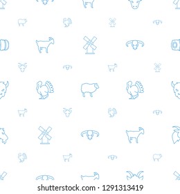 rural icons pattern seamless white background. Included editable line mill, sheep, goat, turkey, bull skull, hay icons. rural icons for web and mobile.