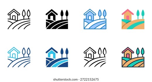 Rural icons set multiple style collection. Editable stroke 
