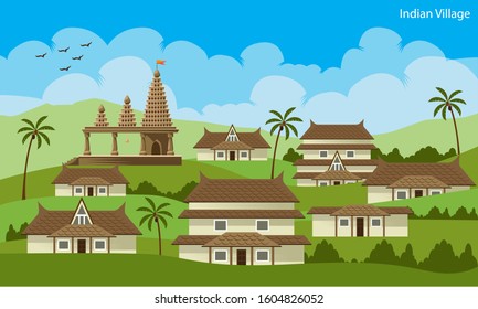 rural indian village vector illustration