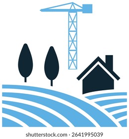 Rural infrastructure icon vector depicting essential services and facilities in the countryside. Ideal for illustrating transportation, communication, energy, and water systems crucial for rural devel