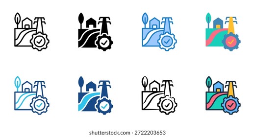 Rural infrastructure icons set multiple style collection. Editable stroke 
