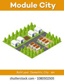 Rural isometric natural ecological farm with the beds and structures