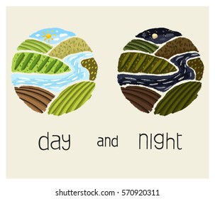 Rural land day and night.
