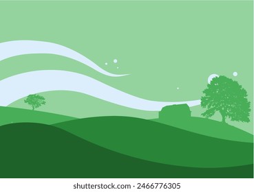 rural landscape with barn and trees background - vector illustration
