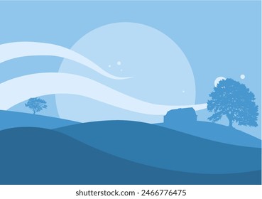 rural landscape with barn and trees background - vector illustration
