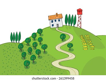 rural landscape - cartoon