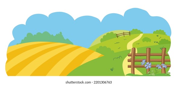 Paisaje rural. Ilustración vectorial de dibujos animados.