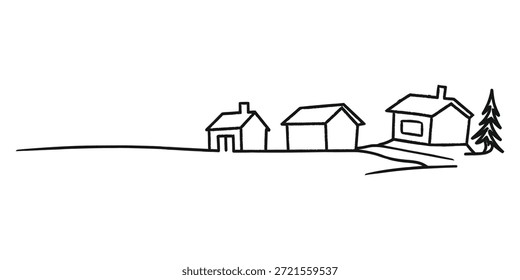 Concepto de línea continua de paisaje rural. Dibujo continuo de una línea. Ilustración vectorial. Concepto para el logotipo, tarjeta, Anuncio, cartel, volante.