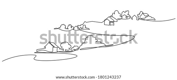 Rural Landscape Continuous One Line Vector Stock Vector (Royalty Free ...
