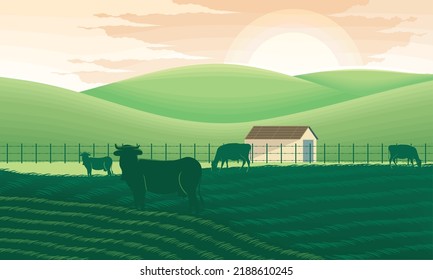 paisaje rural con la escena de vacas