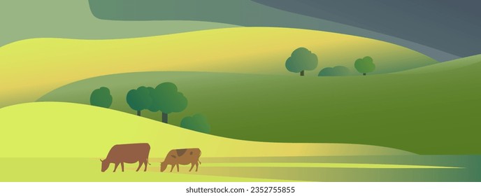 Rural landscape with cows  style minimalism 