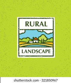 Rural Landscape Creative Vector Design Element On Rust Eco Green Background