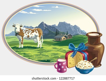 Rural landscape and dairy foodstuff.