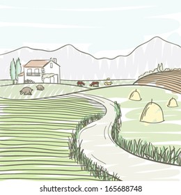 Rural landscape with farm