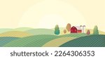 Rural landscape with a farm and agricultural fields. Vector illustration.