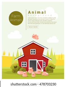 Rural landscape and farm animal background with pig , vector , illustration