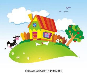 rural landscape with farm animals