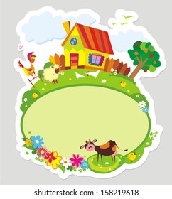 Rural landscape with farm animals. Vector illustration.