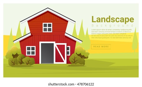 Rural landscape with farmhouse background , vector , illustration