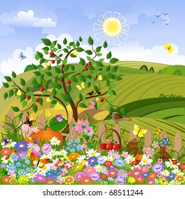 Rural landscape with a fence