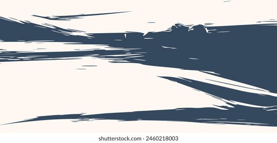 Rural landscape. Graphic monochrome ink drawing. Vector illustration