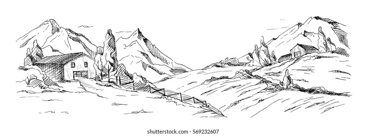 Rural landscape in graphic style