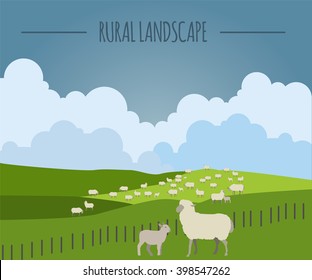 Rural landscape graphic template. Vector illustration