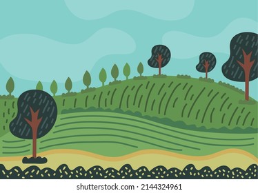 paisaje rural con césped y árboles