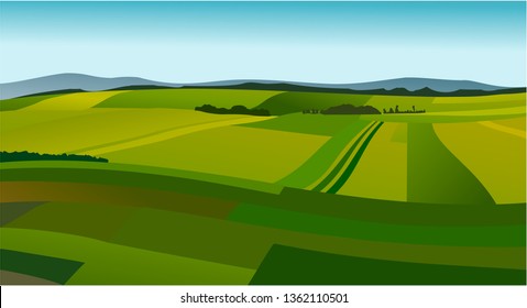 Rural landscape with green fields